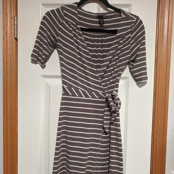 h&m striped wrap dress